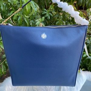 TORY BURCH CARTER SLOUCHY BLUE LEATHER HOBO BAG.